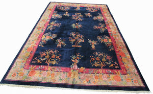 9x12 Antique Chinese Art Deco Rare Overall Floral 275cm x 351cm  c.1920