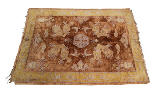 Antique Dragon Rug Chinese Peking Khotan Tapestry 4x6 Brown 130cmx191cm  C.1880