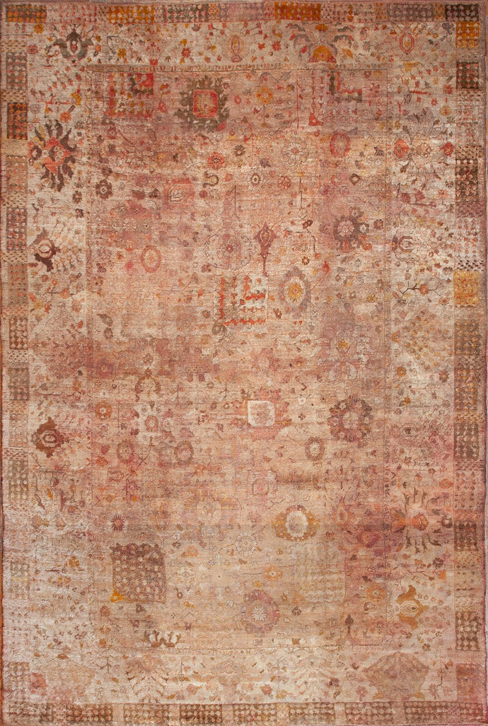 Antique Turkish Fine Rare ANGORA Oushak Rug Beige Rose 10x15 C.1870 300x452cm