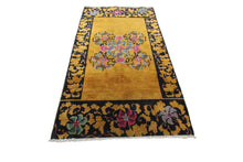 Load image into Gallery viewer, 4x7 Antique Art Deco Rug Antique Chinese Rug Walter Nichols Gold Black 122x203cm
