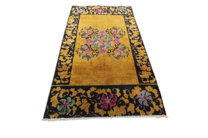 4x7 Antique Art Deco Rug Antique Chinese Rug Walter Nichols Gold Black 122x203cm