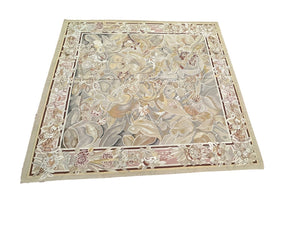 Vintage French Aubusson Tapestry Rug Art Nouveau Bold 9x9  Square 256cm x 285cm