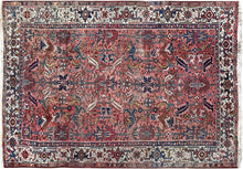 Load image into Gallery viewer, Antique Serrapi Rug Geometric 8x11 Handmade Herriz Rug Rose 236cmx348cm c. 1920
