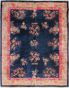 9x12 Antique Chinese Art Deco Rare Overall Floral 275cm x 351cm  c.1920