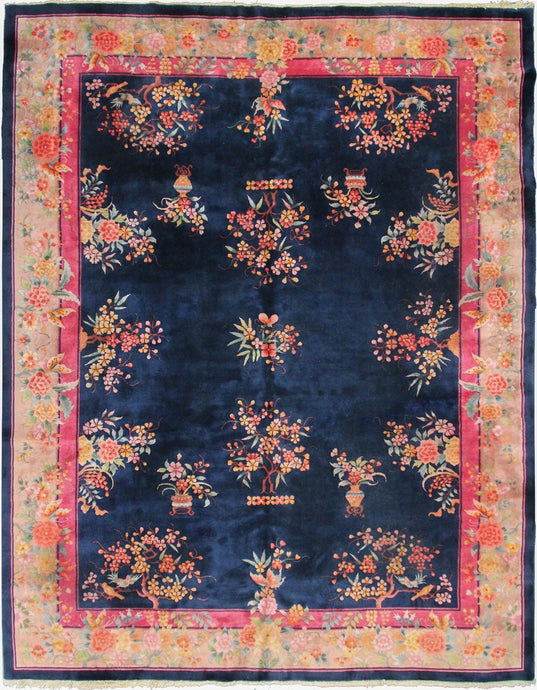 9x12 Antique Chinese Art Deco Rare Overall Floral 275cm x 351cm  c.1920