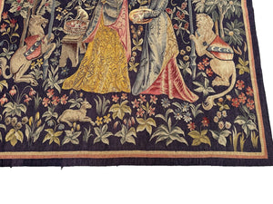 Antique French Aubusson Tapestry Rare Wool & Silk  Renaissance c.1890 132x155cm