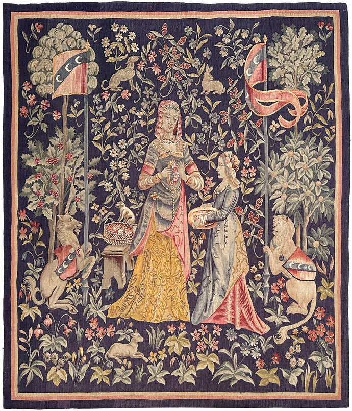 4'X5' Antique French Tapestry  Rare Wool & Silk  Renaissance c.1890 132x155cm