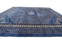 Load image into Gallery viewer, 8x11 Vintage Art Deco Rug Dragon Heads Bats Chinese 251cm x335cm Blue Rug c.1960
