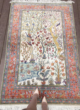 Load image into Gallery viewer, 4x6 Rare Vintage Turkish Rug Hereke cotton Kaysari 117cm x176cm Bird Tapestry 
