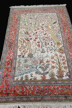 Load image into Gallery viewer, 4x6 Rare Vintage Turkish Rug Hereke cotton Kaysari 117cm x176cm Bird Tapestry 
