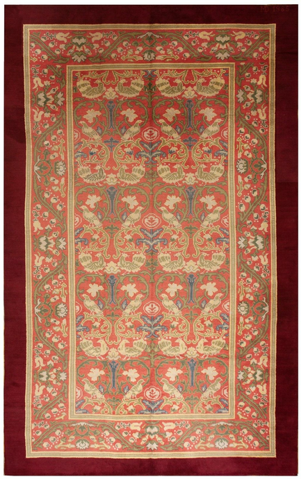 10x17 Rare Vintage Arts & Crafts Rug Bird Area Rug  Signed 297cmx508cm Pink