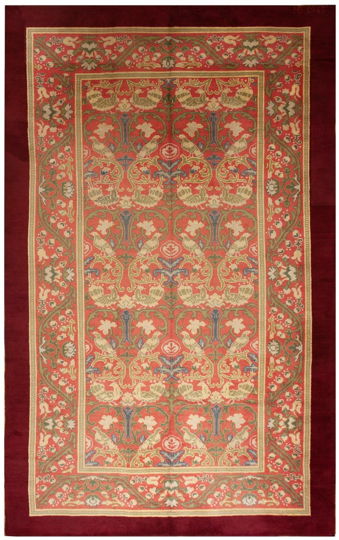 10x17 Rare Vintage Arts & Crafts Rug Bird Area Rug  Signed 297cmx508cm Pink