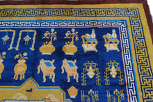 Load image into Gallery viewer, Antique Chinese Art Deco Rug Ninghshia Rug Guardian Lions Peking Blue 8X9 C.1900
