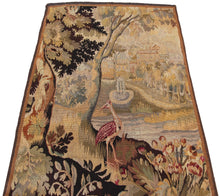 Load image into Gallery viewer, Antique Flemish Tapestry Verdure Bird Wool &amp; Silk 115cmx168cm Green 4x6 C.1880
