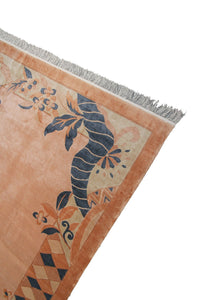 Rare Vintage Art Deco Rug Silk Chinese Rug Art Nouveau Handmade Rug Pink 8x11