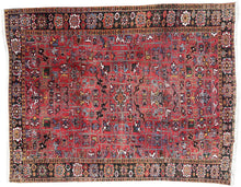 Load image into Gallery viewer, Antique Herriz Serrapi Rug Geometric 9x11 Handmade Red Rug  265cmx336cm C. 1940
