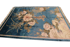Rare Vintage Art Nouveau Rug Silk Chinese Rug 6X9 C.1960 Art Deco 183cmx269cm