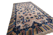 Load image into Gallery viewer, 5x8 Vintage Art Deco Rug Dragon Rug Chinese Peking Rug Beige 153cm x 244cm
