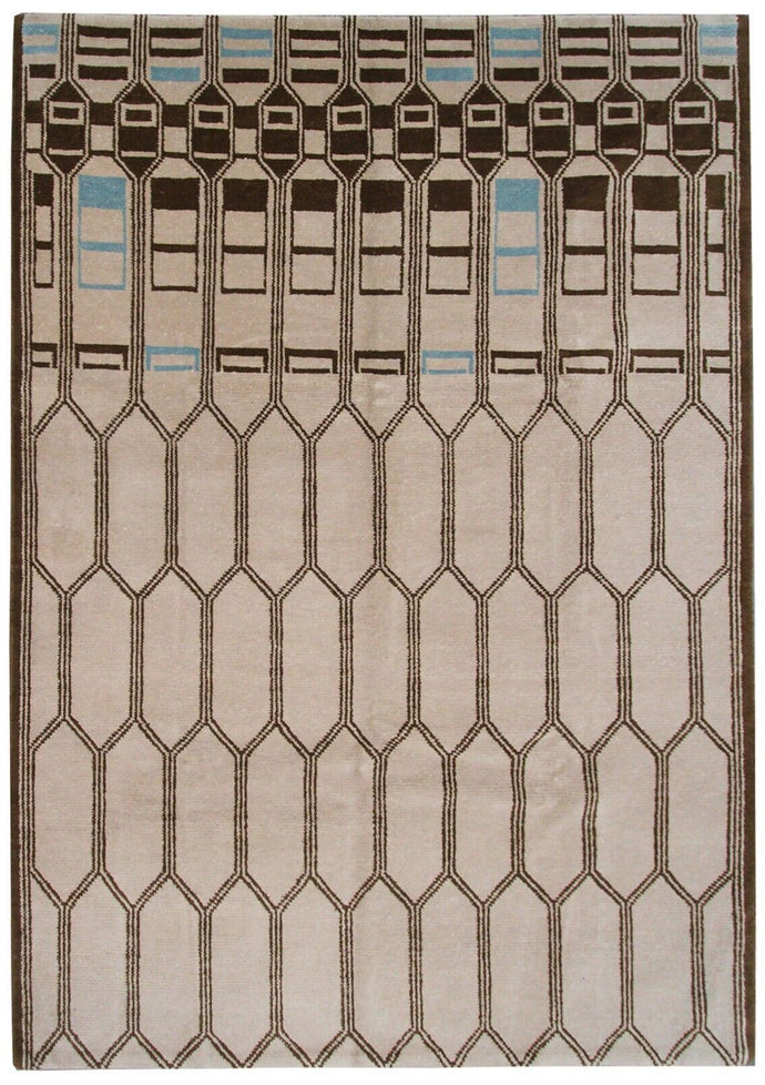 6'x9' Amazing Tibetan Rug Rare Moroccan Geometric Design Handmade Beige Rug  