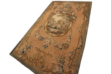 Load image into Gallery viewer,  5X8 Antique French Tapestry Fine Wool &amp; Silk Beige C.1870 158cm x249cm 

