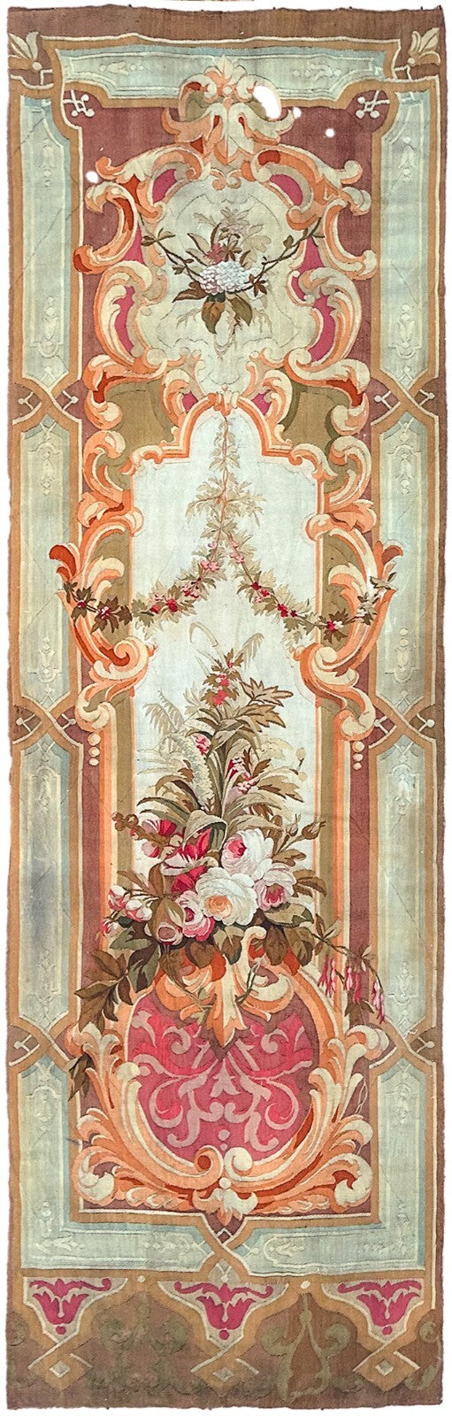 1920 Antique French Aubusson Tapestry Rug Floral Vase Runner 3x10 1880 97x287cm