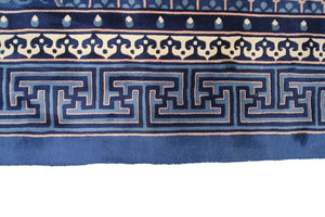 8x11 Vintage Art Deco Rug Dragon Heads Bats Chinese 251cm x335cm Blue Rug c.1960