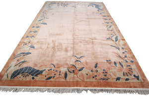 Rare Vintage Art Deco Rug Silk Chinese Rug Art Nouveau Handmade Rug Pink 8x11