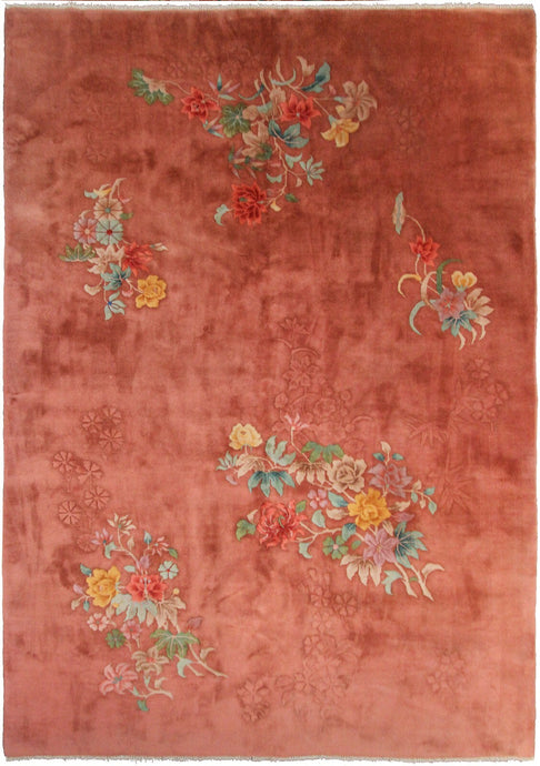 Rare Antique Art Deco Rug Antique Chinese 6X9 Rug 178x 262cm Pink C.1930