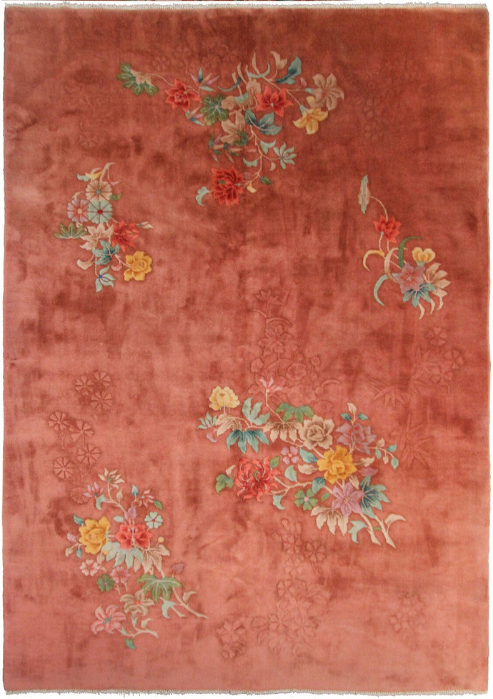 Rare Antique Art Deco Rug Antique Chinese 6X9 Rug 178x 262cm Pink C.1930