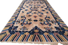 Load image into Gallery viewer, 5x8 Vintage Art Deco Rug Dragon Rug Chinese Peking Rug Beige 153cm x 244cm

