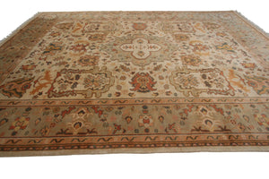 9x12 Vintage Authentic Turkish Oushak Rug Rare Arts & Crafts Beige 269cmx350cm 