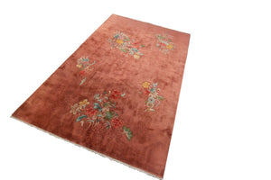Rare Antique Art Deco Rug Antique Chinese 6X9 Rug 178x 262cm Pink C.1930