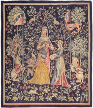 Load image into Gallery viewer, Antique French Aubusson Tapestry Rare Wool &amp; Silk  Renaissance c.1890 132x155cm
