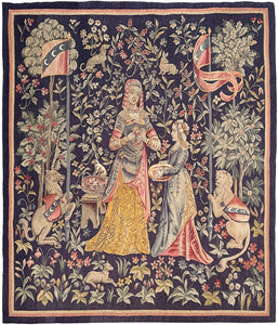 Antique French Aubusson Tapestry Rare Wool & Silk  Renaissance c.1890 132x155cm