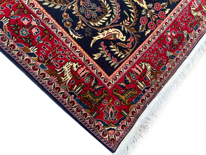 Antique Fine Traditional Rug Birds Animals, Willow tree Tapestry 4x6 1930 blue