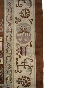 9x12 Antique Peking Chinese Art Deco Brown Rug Fish Handmade Ninghshia  C.1890