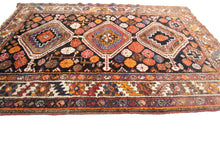 Load image into Gallery viewer, 5x7 Rare Antique Shirrazz Rug 1910 Tribal Rug Antique Geometric Rug Black
