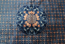 Load image into Gallery viewer, 8x11 Vintage Art Deco Rug Dragon Heads Bats Chinese 251cm x335cm Blue Rug c.1960
