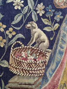 Antique French Aubusson Tapestry Rare Wool & Silk  Renaissance c.1890 132x155cm