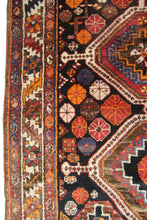 Load image into Gallery viewer, 5x7 Rare Antique Shirrazz Rug 1910 Tribal Rug Antique Geometric Rug Black
