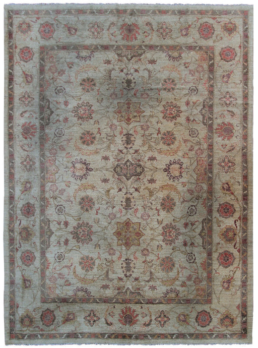 9'x12' Vintage Turkish Oushak Rug Beige Rug Purple Floral Handmade Area Rug 9x12