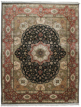 Load image into Gallery viewer,  9x12 100% Natural Silk Rare Exceptional Tabrizz Handmade Fine Area Rug Black
