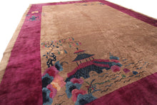 Load image into Gallery viewer,  9x12 Antique Art Deco Rug Chinese Rug Beige Walter Nichols Rug Purple 277x348cm
