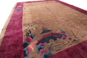  9x12 Antique Art Deco Rug Chinese Rug Beige Walter Nichols Rug Purple 277x348cm
