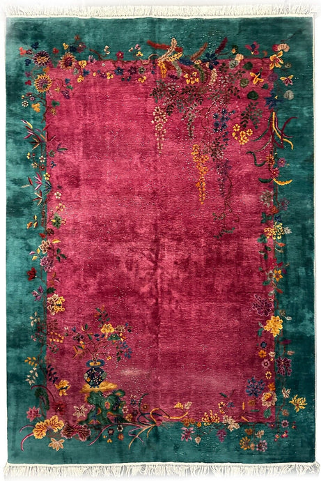  9x12 Antique Art Deco Rug Chinese Nichols Rug Purple Natural Wear 259x353cm