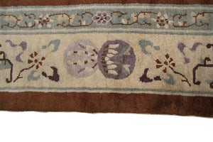 9x12 Antique Peking Chinese Art Deco Brown Rug Fish Handmade Ninghshia  C.1890