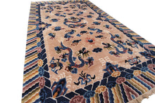 Load image into Gallery viewer, 5x8 Vintage Art Deco Rug Dragon Rug Chinese Peking Rug Beige 153cm x 244cm
