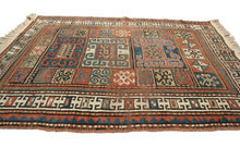 Load image into Gallery viewer, 4x6 Antique Caucasian Pinwheel Kazak Rug Rare Wool Tribal 109cmx173cm  C.1880
