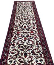 Load image into Gallery viewer, Antique Herriz Serrapi Runner Rug 3x11 Handmade Ivory Rug 92cmx343cm C. 1930
