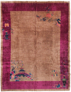  9x12 Antique Art Deco Rug Chinese Rug Beige Walter Nichols Rug Purple 277x348cm